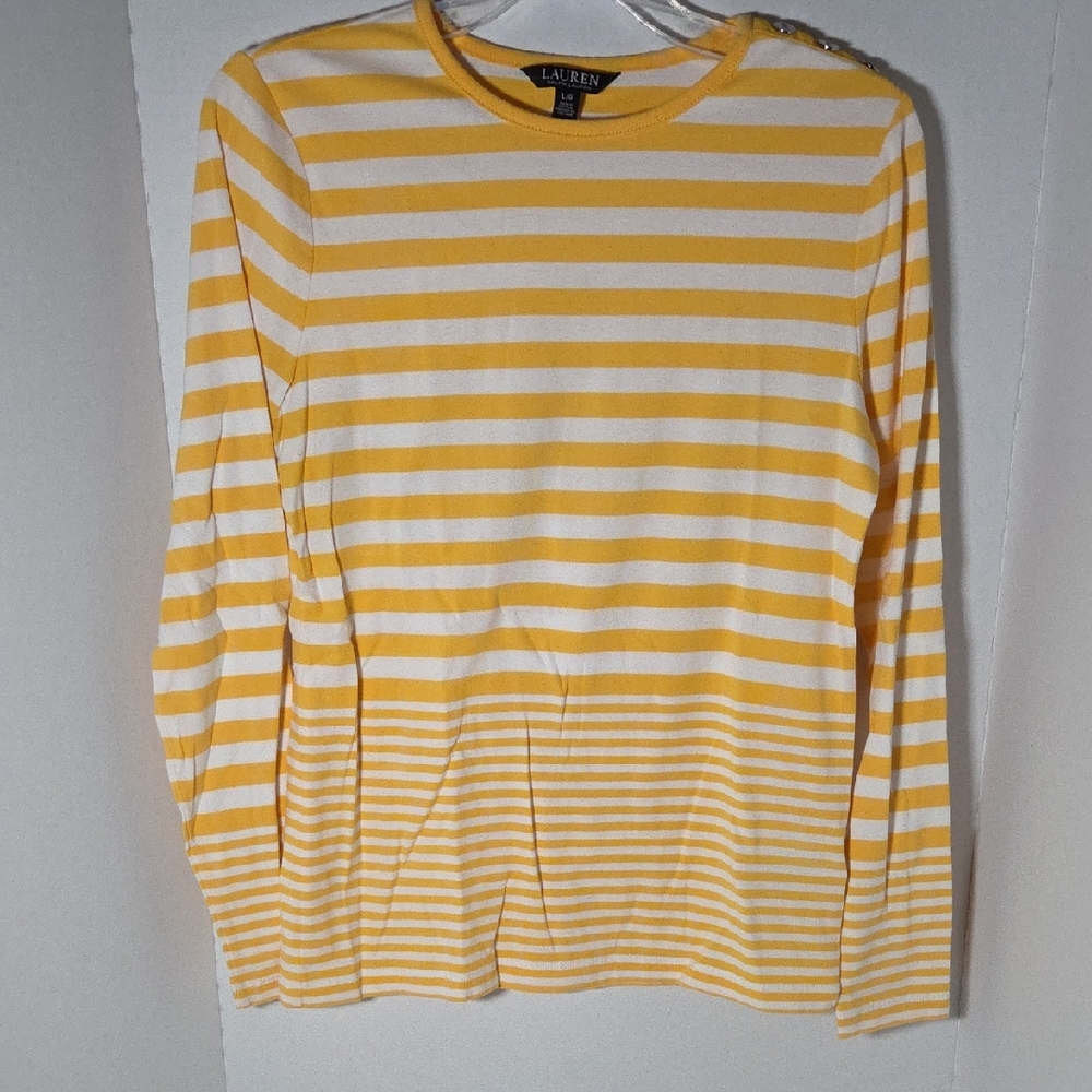 Ralph Lauren Yellow and White Striped Long Sleeve Tee